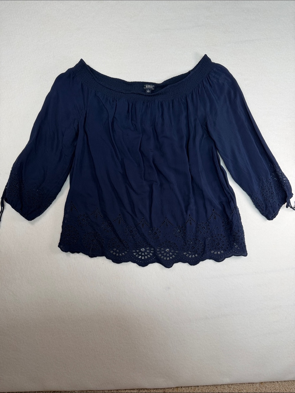 Women’s Lucky Brand Navy Off-the-Shoulder Eyelet Hem Top